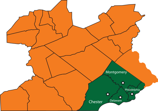 Montgomery,Chester,Delaware and Philadelphia
